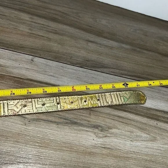 Elite Fresno California Vintage Belt Medium Multicolor Metallic Hieroglyphs Gold